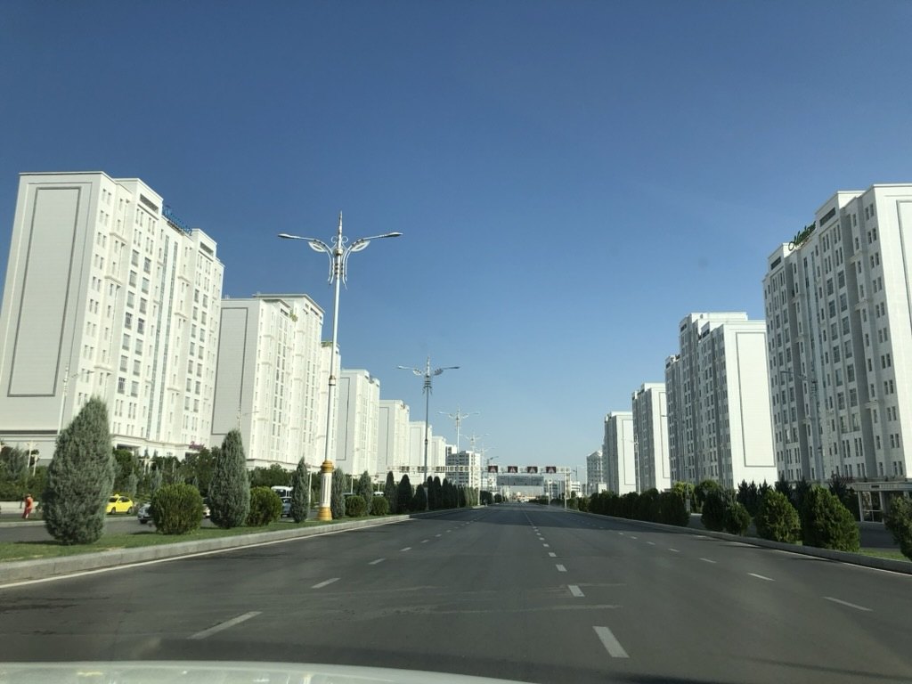 The white marble apartment blocks of Ashgabat, Turkmenistan